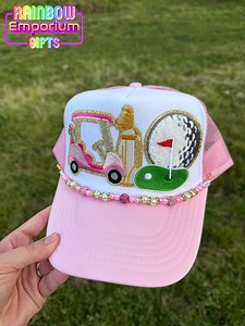 Pink Golf Trucker Hat: Embroidered Golf Cart & Bag Patches - Etsy