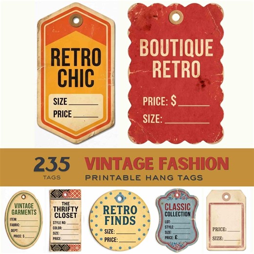 Vintage Clothing Tags – Retro Price Tags – Garment Hang Tags, Thrift Shop Labels, Boutique Clothing Tags - Etsy