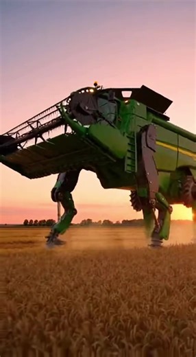 Walking Combine Harvester in Action