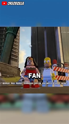 Wonder Woman interacts with Homer Simpson in Lego Dimensions #videogames #legogames #lego