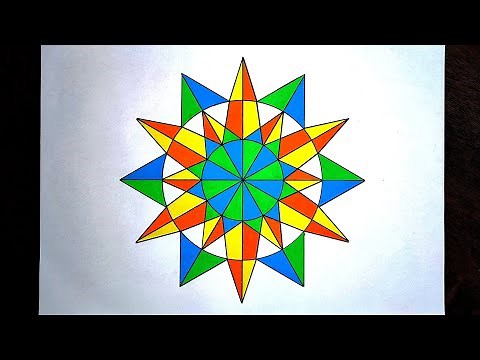 Simple Circle Star Design | Geometric Star Pattern with Painting | How to Draw shapes with Compass