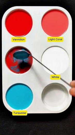 Create 3 colors from 3 colors: Vermilion + White + Turquoise #asmr #colors #mixing #mix #satisfying