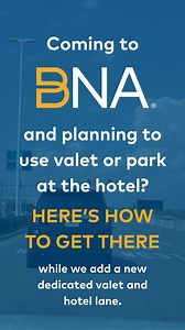 Driving to BNA® and planning to use valet or park at the hotel? 🚗 Here's a step-by-step-guide on how to access the valet and hotel area while a new dedicated valet/hotel lane is under construction until Oct. 17. This work is part of multi-phase curbside improvements at BNA that include a widened entrance and exit to the Ground Transportation Center and an added right-turn only lane connecting exiting traffic from Terminal Drive to Donelson Pike. Thank you for your cooperation and understanding 