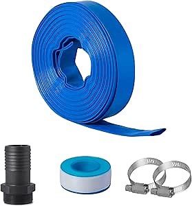 Eastrans 2 in x 100 ft Pool Backwash Hose Kit with Male NPT Adapter,Heavy Duty Discharge Pump Hose for Swimming Pool,Reinforced Pool Drain Hose with 2 Clamps and Thread Seal Tape,6 Bar