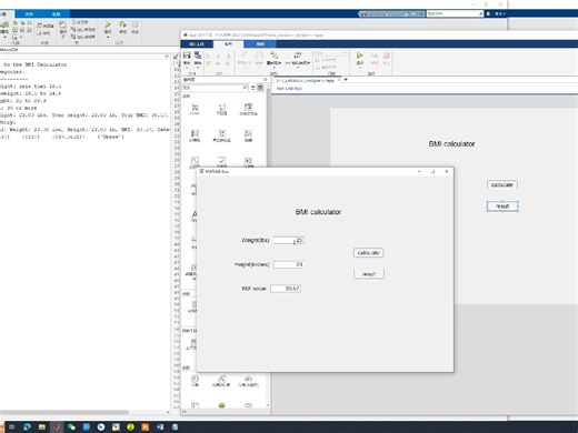 MATLAB 设计app designer BMI设计 数据命令行显示