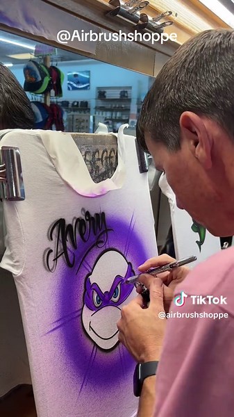Airbrushing Custom Ninja Turtle and Baby Shark T-Shirts
