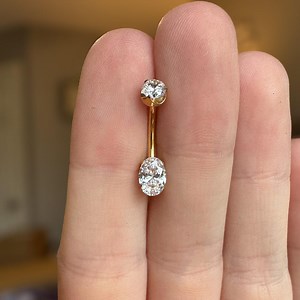 Gold Titanium Belly Button Ring – Internally Threaded Oval CZ Navel Piercing, Dainty Minimalist Jewelry - Etsy