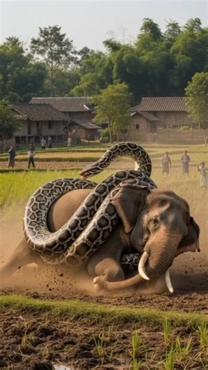 Village Field Python Attack on Elephant #shorts #snake #shortsfeed