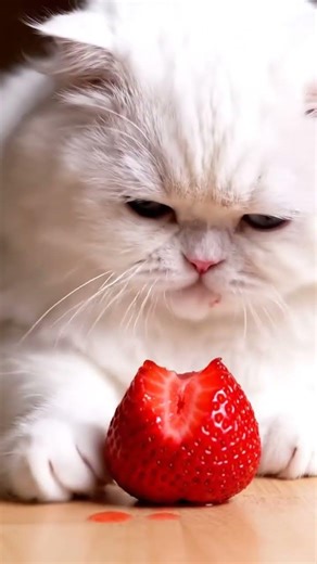 Cat Tries Strawberry for the First Time 🍓🐱