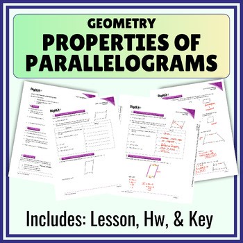 Properties of Parallelograms Guided Notes & Worksheets | 9th-11th Grade Geometry