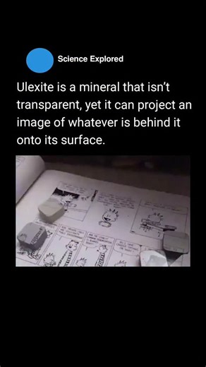 🧠 on Instagram: "Ulexite is often called the “TV stone” because of this unusual effect. Inside the mineral are thousands of microscopic fibers aligned in the same direction, allowing light to travel through them like fiber-optic cables. When ulexite is placed directly on text or an image, it carries the light upward and recreates the image on its surface. The stone itself isn’t transparent, but its internal structure turns it into a natural image transmitter, something rarely seen in minerals. 