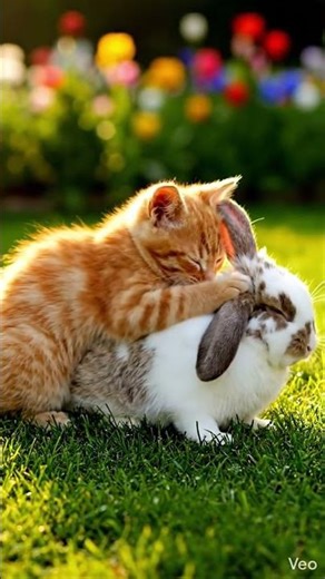 bunny and cat love #bunny #cat #pets #vlogs #petvlog #cuteanimal #cutecat #cuterabbit #animalshorts