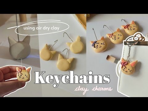 Making keychains 🐱🎀 using air dry clay | clay charms 🧸🤍