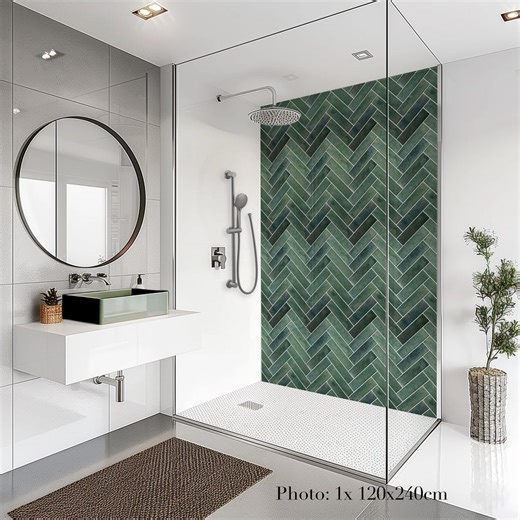 Luxury Green Herringbone Shower Panel – Waterproof Bathroom Wall Cladding, Grout-free Tile Look - Etsy