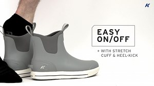 20K views · 349 reactions | THE WORLD’S MOST COMFORTABLE RUBBER ANKLE BOOT. All-weather utility for muck, rain, cold weather and fishing off a boat. Most rubber ankle boots are made with a hard rubber midsole, which leads to discomfort and pain after a long day on the boat. Our Neo Flex™ ankle boots are constructed using crazy comfortable Cush-Tech EVA which provides shock absorption and rejuvenating energy with every step. | Korkers Footwear | Facebook