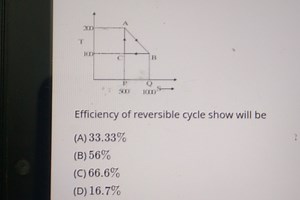Efficiency of reversible cycle show will be(A) 33.33%(B) 56%... | Filo
