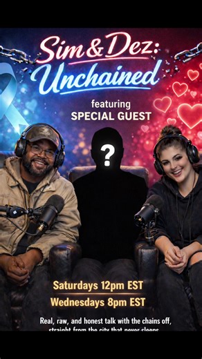 Sim&Dez:Unchained Tomorrow Night 8pm EST! Featuring special guest to be announced tomorrow night! Grab your snacks, tissues, and a comfy spot- this one’s going to be deep! Crowns on lock, see you tomorrow night Sim City 💛🖤🩷! @💛🖤BigDawgSi〽️69🖤💛 @🌪️🩷 𝓓𝓮𝔃𝐚𝐬𝐭𝐞𝐫🌪️🩷