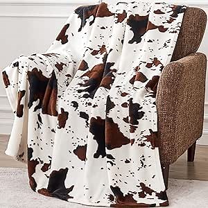 Soft Cow Print Blanket, Ultra Cozy Cow Throw Blanket for Couch Bed and Travel, Cow Decor Throw Blankets for All Seasons 50"x60"