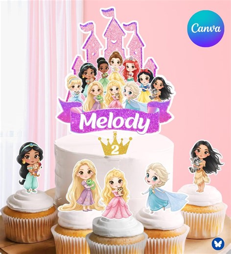 Princess Birthday Cake Topper, Customizable Canva Template   Printable Cupcake Toppers - Etsy