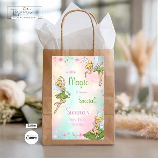 Tinkerbell Gift Bag Labels Fairy Favors Birthday Party Decor Custom Canva Digitally Download Printable - Etsy