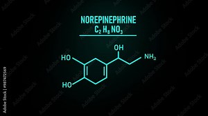 Norepinephrine or NE also called noradrenaline or NA or noradrenalin Molecular Structure Symbol Neon Animation on black background