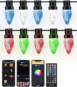 Smart RGB C9 LED Christmas Lights, 33Ft 50LED Dynamic Christmas Lights DIY Chasing Effects APP Remote Controlled, Connectable Music Color Changing C9 String Lights for Tree Xmas Decoration