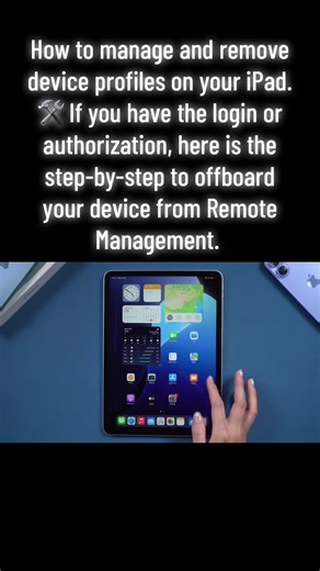 How to manage and remove device profiles on your iPad. 🛠️ If you have the login or authorization, here is the step-by-step to offboard your device from Remote Management. #mdm #applecommunity #AppleSupport #iPadPro #leanontiktok
