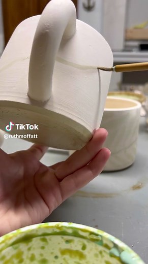 my favorite pottery glazing technique! wax resist is so satisfying💚 #ceramic #pottery #clayart