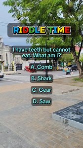 I have teeth but cannot eat. What am I? A. Comb B. Shark C. Gear D. Saw #riddletime #brainteaser #BrainTraining #quiz #riddles #riddlemethis #brainhealth | Learn English