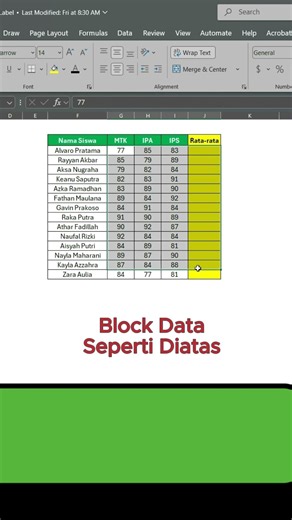 Cara mencari rata rata tanpa mengetik rumus panjang #exceldasar #widiexcel #exceltips #kranisawit