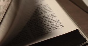 Flipping through bible finding right page fast, bible study, close up, religion