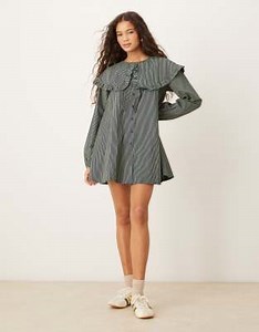 Vestido azul marino a rayas amarillo pastel con cuello extragrande de Neon Rose | ASOS