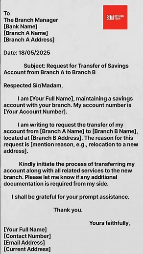 How to Write an Application for Bank Branch Transfer | Bank Transfer Letter Format #application