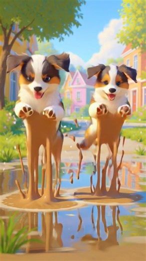 Muddy puddle game🐶🐕 #funny #cartoon #viral #shorts