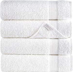 Quick-Dry, Soft & High Absorbent Bath Towels 27"x54" Cotton Turkish Bath Towel Set of 4 | Daily Use 100% Cotton Towels for Bathroom, Gym & More | Bathroom Towels Set (4 Pcs, White)