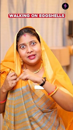 Walking on Eggshells Idiom Meaning | Spoken English ft. Saas Bahu 🥚👣#seekho #shorts