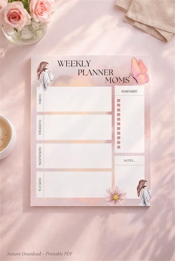 Weekly Planner for Moms Printable PDF | Mom Weekly Organizer | Blush Pink Floral Planner | Mother Productivity Sheet - Etsy