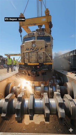 EXTREME ! Locomotive Lowered Into Giant Industrial Shredder #train #railway #locomotive