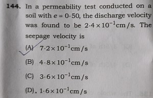 In a permeability test conducted on a soil with e = 0.50, the d... | Filo