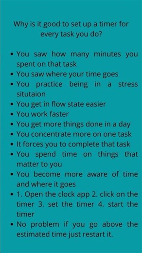 Why it is good to set a timer for every task #selfimprovement #timemanagement #planing #timespent