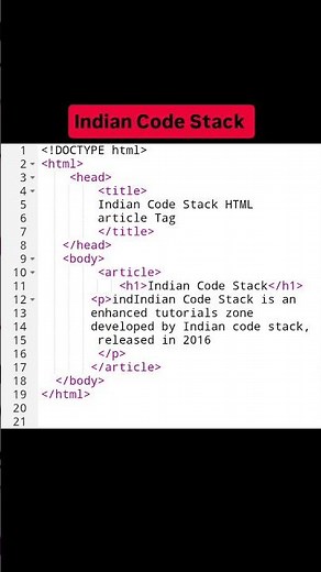 👉 HTML Article Tag Example | article Tag in HTML for Beginners#indiancodestack#webdevelopment#2026