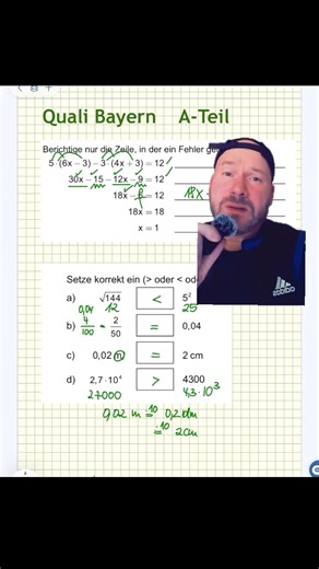 Quali Bayern A Teil Gleichungen lösen und Vergleichen #mint #mathematics #gleichungen #hauptschule #bayern