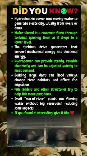 Hydroelectric power uses moving water to generate electricity, usually from rivers or dams.