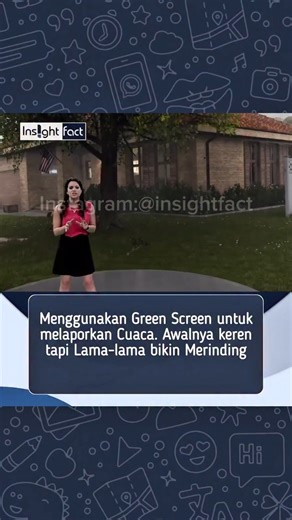 Insightfact Kreator Visual Ruang Media Informasi Indonesia on Instagram: "Green screen adalah teknik dalam produksi video dan film yang memanfaatkan latar belakang berwarna hijau untuk kemudian dihilangkan dan diganti dengan gambar atau video lain melalui proses yang disebut chroma key. Warna hijau dipilih karena lebih kontras dengan warna kulit manusia dan lebih mudah diproses oleh kamera serta software editing, sehingga objek di depan layar dapat terlihat jelas tanpa ikut terhapus. Teknologi i
