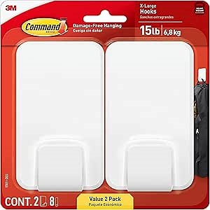 Command Heavy Duty Utility Wall Hooks, 2 Hooks with 8 Command Strips, 15lb X-Large Utility Hook_