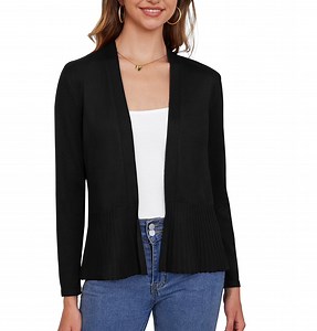 Asklazy Women's Casual Open Front Cardigan Peplum Knit Sweater,Black,M