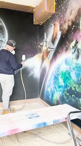 I surprised Oliver with a glow in the dark (hand-painted) mural for his bedroom 🚀 #mural #spaceexploration | Mr Murals