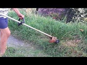 Straßenrand mit Motorsense mähen