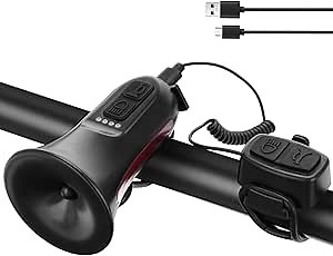 Electric Bike Horn, 120DB Electronic Bicycle Bell with Rechargeable Battery, 5 Sound Modes Waterproof Horn for Bike, Loud Bike Bell for Adults, Bike Horn for Mountain Bike, Road Bike, Black
