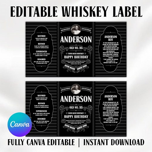 Custom Whiskey Label Canva Template, Editable Whiskey Bottle Label, Personalized Whiskey Bottle Tag, Printable Whiskey Bottle Label, Canva - Etsy